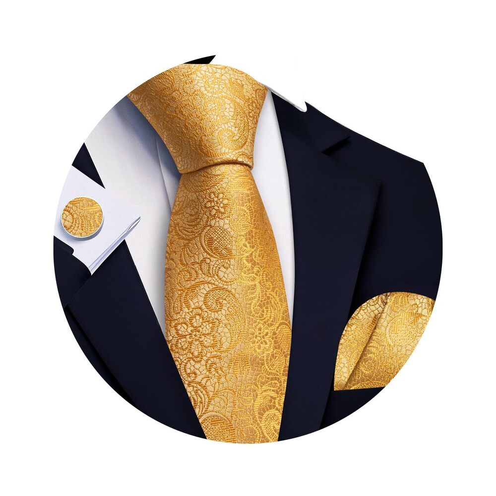 9574 Gold Tie Sets Silk Solid Necktie Stain Ties Handkerchief Pocket Square